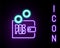 Glowing neon line Proof of stake icon isolated on black background. Cryptocurrency economy and finance collection