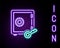 Glowing neon line Proof of stake icon isolated on black background. Cryptocurrency economy and finance collection