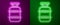 Glowing neon line Propane gas tank icon isolated on purple and green background. Flammable gas tank icon. Vector