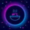 Glowing neon line Puffer fish soup icon isolated on black background. Fugu fish japanese puffer fish. Colorful outline