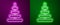 Glowing neon line Pyramid toy icon isolated on purple and green background. Vector