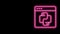 Glowing neon line Python programming language icon isolated on black background. Python coding language sign on browser