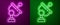 Glowing neon line Radar icon isolated on purple and green background. Search system. Satellite sign. Vector Illustration