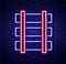 Glowing neon line Railway barrier icon isolated on brick wall background. Colorful outline concept. Vector