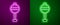 Glowing neon line Rattle baby toy icon isolated on purple and green background. Beanbag sign. Vector