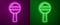 Glowing neon line Rattle baby toy icon isolated on purple and green background. Beanbag sign. Vector