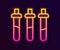 Glowing neon line Reagent bottle for physics and chemistry icon isolated on black background. Vector