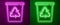 Glowing neon line Recycle bin with recycle symbol icon isolated on purple and green background. Trash can icon. Garbage