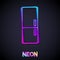 Glowing neon line Refrigerator icon isolated on black background. Fridge freezer refrigerator. Household tech and