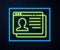 Glowing neon line Resume icon isolated on brick wall background. CV application. Searching professional staff. Analyzing
