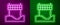 Glowing neon line Ribbon in finishing line icon isolated on purple and green background. Symbol of finish line. Sport