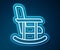 Glowing neon line Rocking chair icon isolated on blue background. Vector