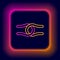 Glowing neon line Rope tied in a knot icon isolated on black background. Colorful outline concept. Vector