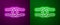 Glowing neon line Rope tied in a knot icon isolated on purple and green background. Vector