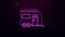 Glowing neon line Rv Camping trailer icon isolated on purple background. Travel mobile home, caravan, home camper for