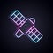 Glowing neon line Satellite icon isolated on black background. Vector