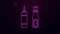 Glowing neon line Sauce bottle icon isolated on purple background. Ketchup, mustard and mayonnaise bottles with sauce