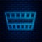 Glowing neon line Sauna bucket icon isolated on brick wall background. Vector