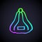 Glowing neon line Sauna hat icon isolated on black background. Vector