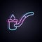 Glowing neon line Sauna ladle icon isolated on black background. Vector
