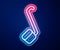 Glowing neon line Sauna ladle icon isolated on blue background. Vector