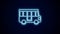 Glowing neon line School Bus icon isolated on black background. Public transportation symbol. 4K Video motion graphic