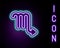 Glowing neon line Scorpio zodiac sign icon isolated on black background. Astrological horoscope collection. Colorful