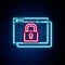 Glowing neon line Secure your site with HTTPS, SSL icon isolated on brick wall background. Internet communication