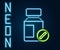 Glowing neon line Sedative pills icon isolated on black background. Colorful outline concept. Vector