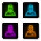 Glowing neon line Seller icon isolated on white background. Black square button. Vector Illustration