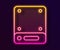 Glowing neon line Server, Data, Web Hosting icon isolated on black background. Vector