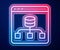 Glowing neon line Server, Data, Web Hosting icon isolated on blue background. Vector