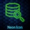 Glowing neon line Server, Data, Web Hosting icon isolated on brick wall background. Vector