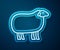 Glowing neon line Sheep icon isolated on blue background. Animal symbol. Vector
