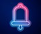 Glowing neon line Ship bell icon isolated on blue background. Vector