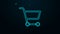 Glowing neon line Shopping cart icon isolated on black background. Online buying concept. Delivery service sign