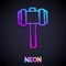 Glowing neon line Sledgehammer icon isolated on black background. Vector