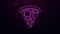 Glowing neon line Slice of pizza icon isolated on purple background. Fast food menu. 4K Video motion graphic animation