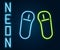 Glowing neon line Slipper icon isolated on black background. Flip flops sign. Colorful outline concept. Vector