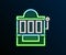 Glowing neon line Slot machine icon isolated on black background. Colorful outline concept. Vector