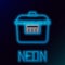 Glowing neon line Slow cooker icon isolated on black background. Electric pan. Colorful outline concept. Vector