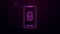Glowing neon line Smartphone with closed padlock icon isolated on purple background. Phone with lock. Mobile security