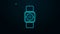 Glowing neon line Smartwatch setting icon isolated on black background. Smart watch settings. 4K Video motion graphic