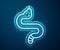 Glowing neon line Snake icon isolated on blue background. Vector
