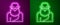Glowing neon line Socrates icon isolated on purple and green background. Sokrat ancient greek Athenes ancient philosophy