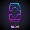 Glowing neon line Soda can icon isolated on black background. Vector