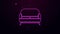 Glowing neon line Sofa icon isolated on purple background. 4K Video motion graphic animation