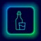 Glowing neon line Soju bottle icon isolated on black background. Korean rice vodka. Colorful outline concept. Vector