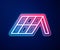 Glowing neon line Solar energy panel icon isolated on blue background. Vector