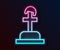 Glowing neon line Soldier grave icon isolated on black background. Tomb of the unknown soldier. Vector